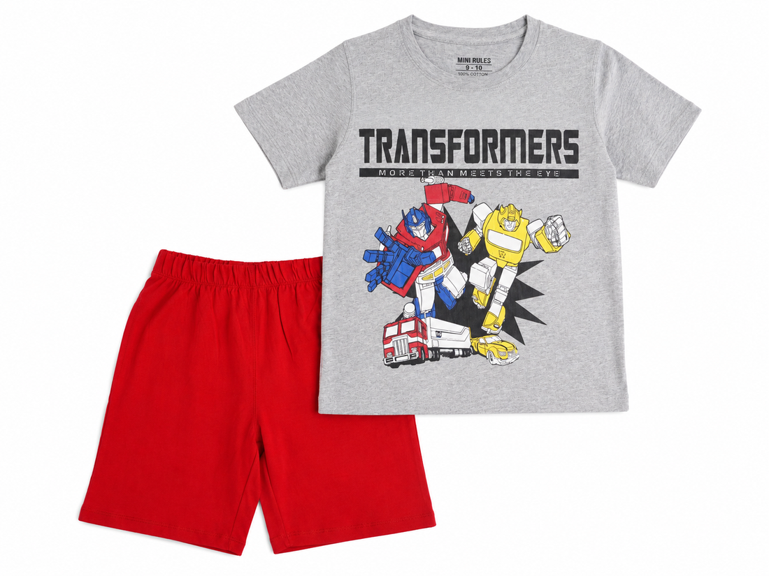 Transformers Shirt & Red Shorts Set for Kids